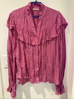 LoveShackFancy Rose-Pink Ruffle Front Blouse
